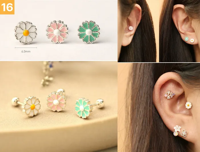 MinimalBijoux Earrings 925 Silver Flower cartilage earring 20g