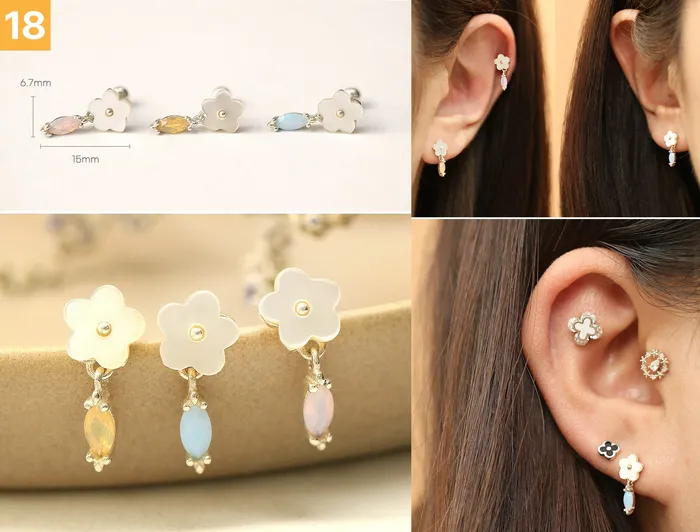 MinimalBijoux Earrings 925 Silver Flower cartilage earring 20g