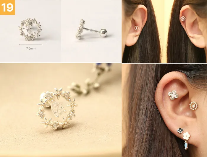 MinimalBijoux Earrings 925 Silver Flower cartilage earring 20g