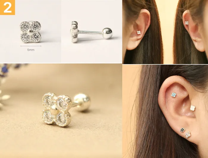 MinimalBijoux Earrings 925 Silver Flower cartilage earring 20g