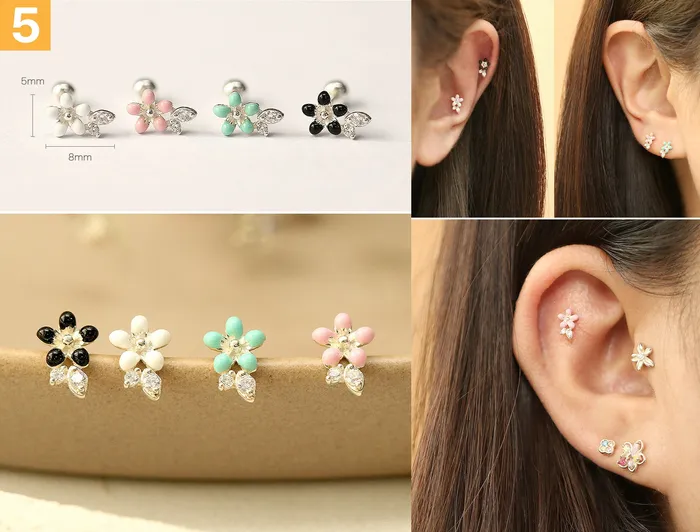MinimalBijoux Earrings 925 Silver Flower cartilage earring 20g