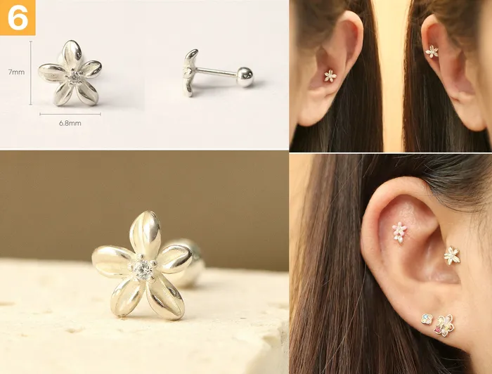 MinimalBijoux Earrings 925 Silver Flower cartilage earring 20g