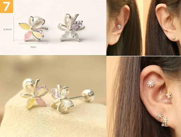 MinimalBijoux Earrings 925 Silver Flower cartilage earring 20g