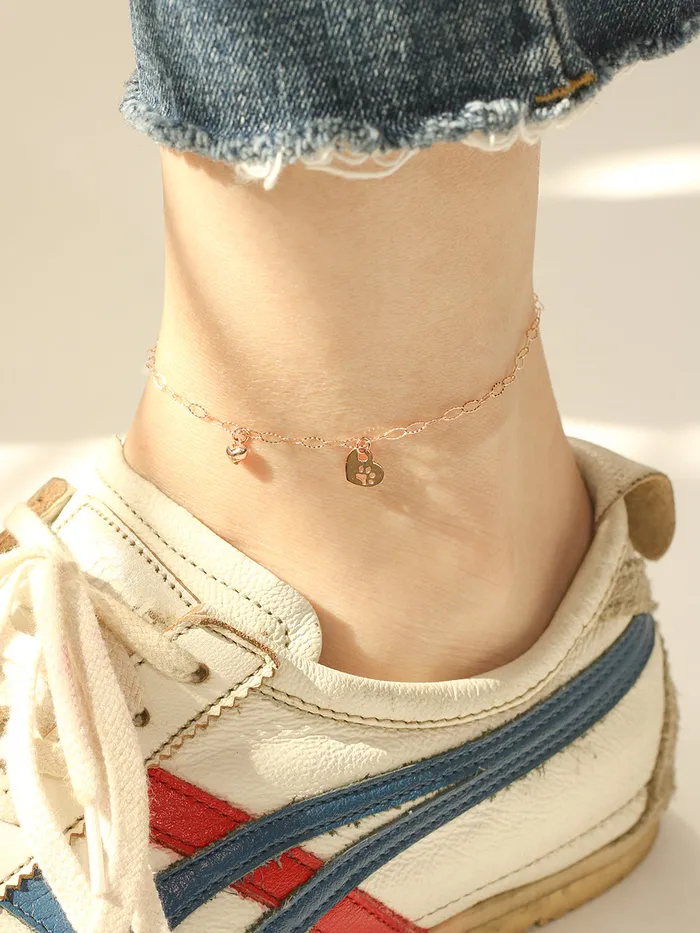 MinimalBijoux PreStyled Sets 14K 18K Gold Footprint Heart Chain Anklet