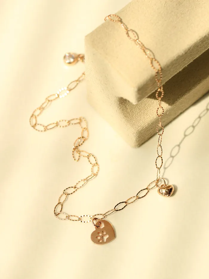 MinimalBijoux PreStyled Sets 14K 18K Gold Footprint Heart Chain Anklet