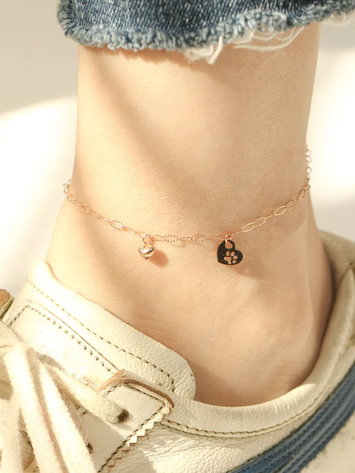 MinimalBijoux PreStyled Sets 14K 18K Gold Footprint Heart Chain Anklet