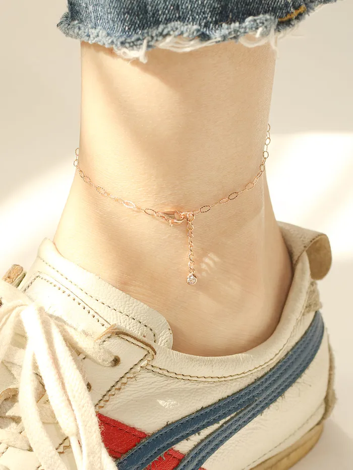 MinimalBijoux PreStyled Sets 14K 18K Gold Footprint Heart Chain Anklet