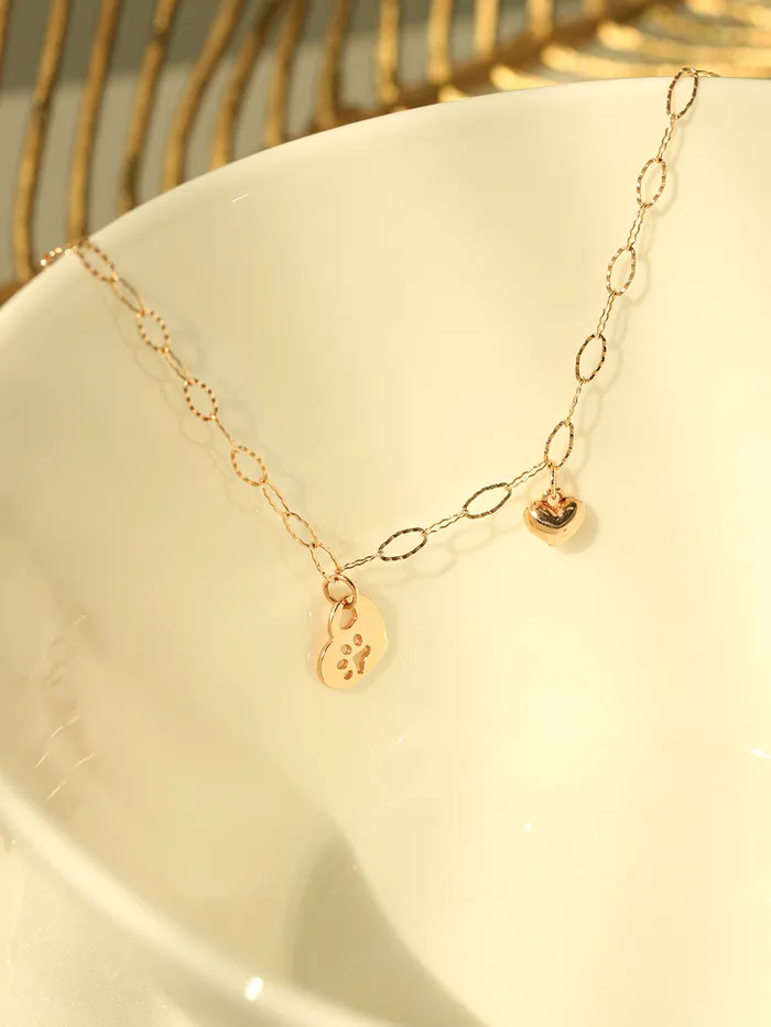 MinimalBijoux PreStyled Sets 14K 18K Gold Footprint Heart Chain Anklet