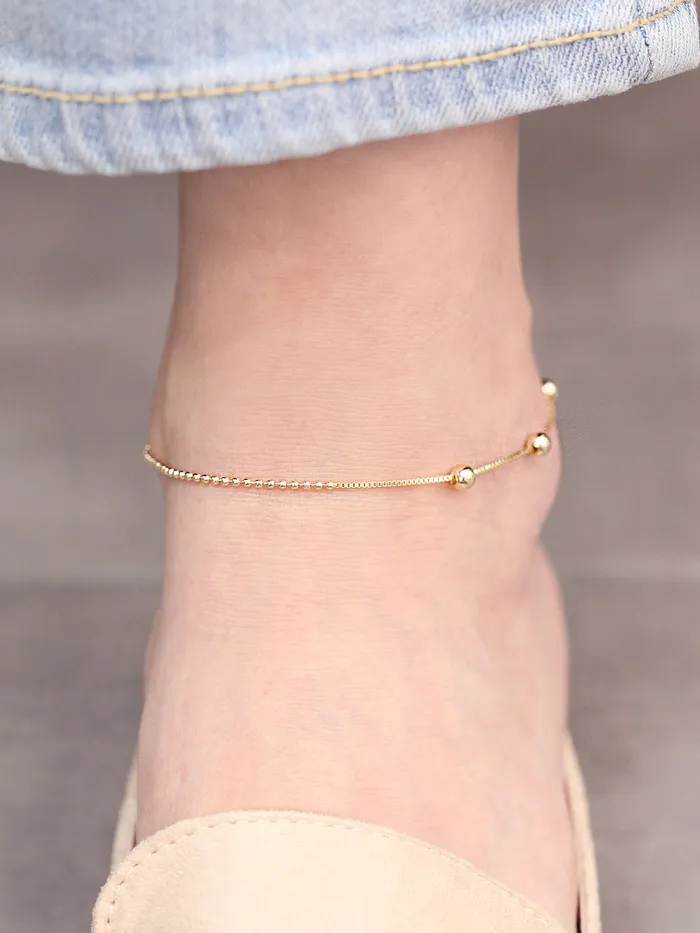 MinimalBijoux PreStyled Sets 14K 18K Gold Half Box chain Ball Anklet