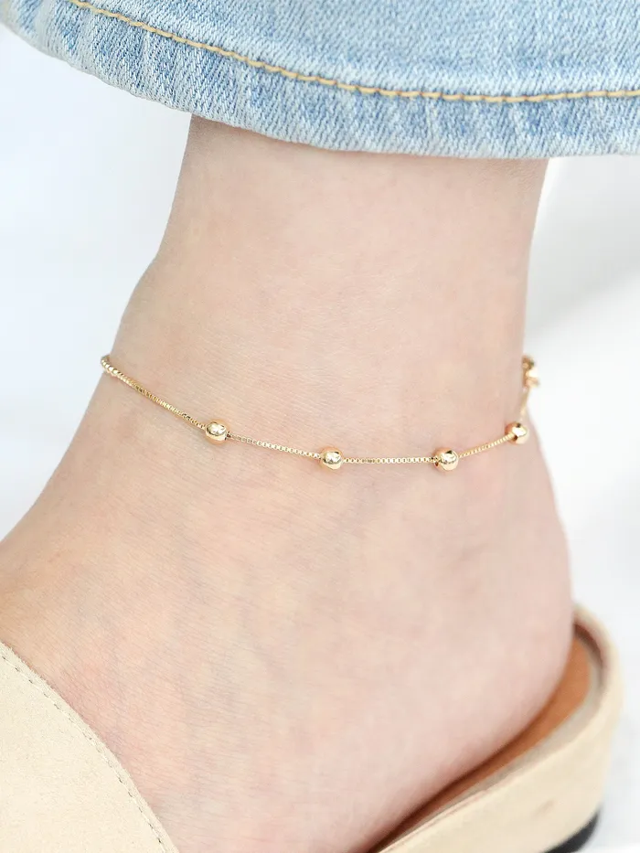 MinimalBijoux PreStyled Sets 14K 18K Gold Half Box chain Ball Anklet
