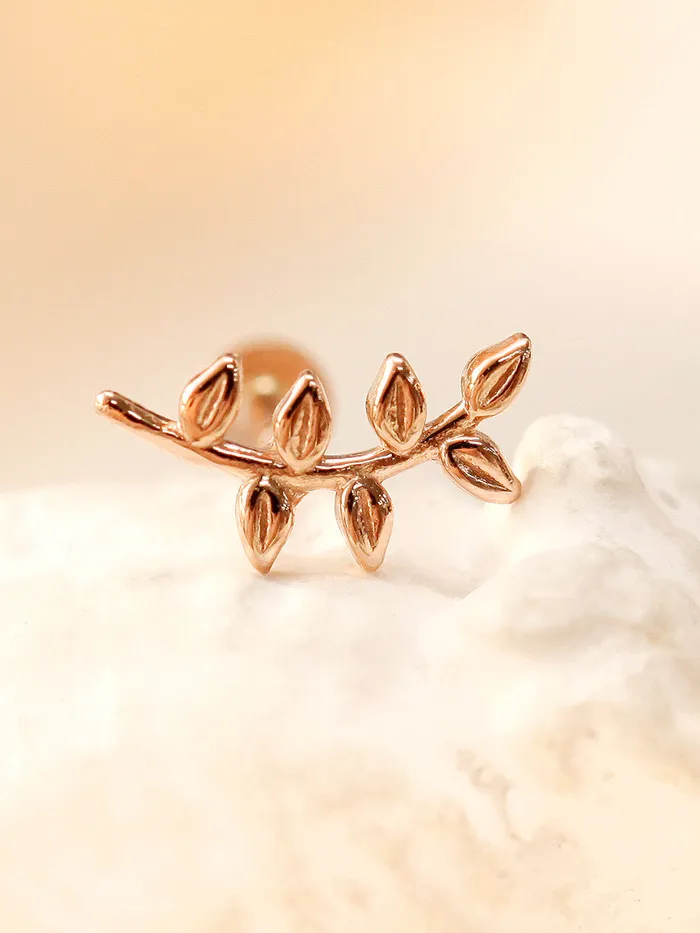 MinimalBijoux Rings 14K Gold Simple Leaf Internally Threaded Labret Piercing 18G16G