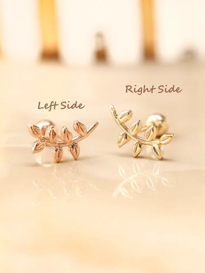 MinimalBijoux Rings 14K Gold Simple Leaf Internally Threaded Labret Piercing 18G16G