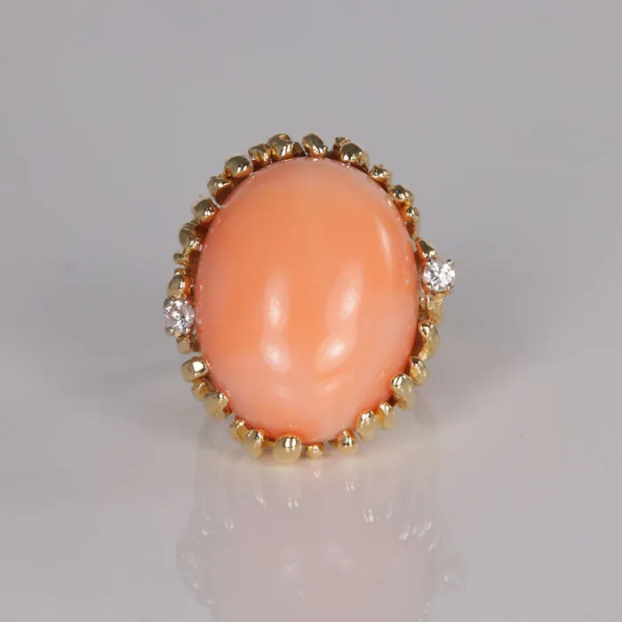 Moriartys Gem Art 14K Yellow Gold Coral and Diamond Ring Rings
