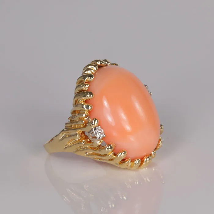 Moriartys Gem Art 14K Yellow Gold Coral and Diamond Ring Rings