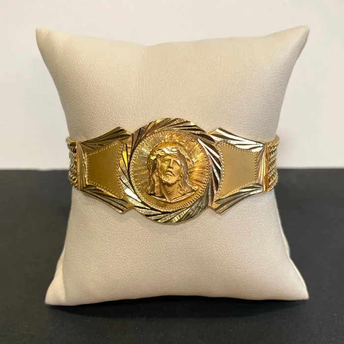 Moriartys Gem Art Bracelets 14K Yellow Gold Curb Link Jesus Bracelet