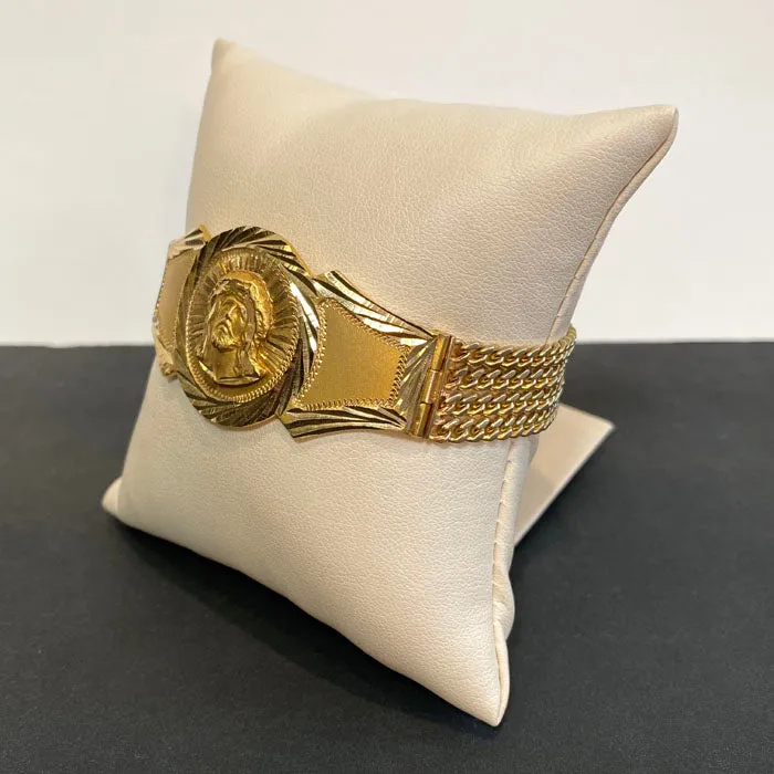 Moriartys Gem Art Bracelets 14K Yellow Gold Curb Link Jesus Bracelet