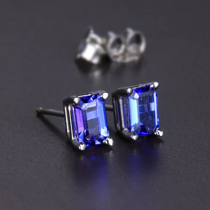Moriartys Gem Art Earrings 14K White Gold Emerald Cut Tanzanite Stud Earrings 119 Carats Moriartys Gem Art Earrings 14K White Gold Emerald Cut Tanzanite Stud Earrings 119 Carats