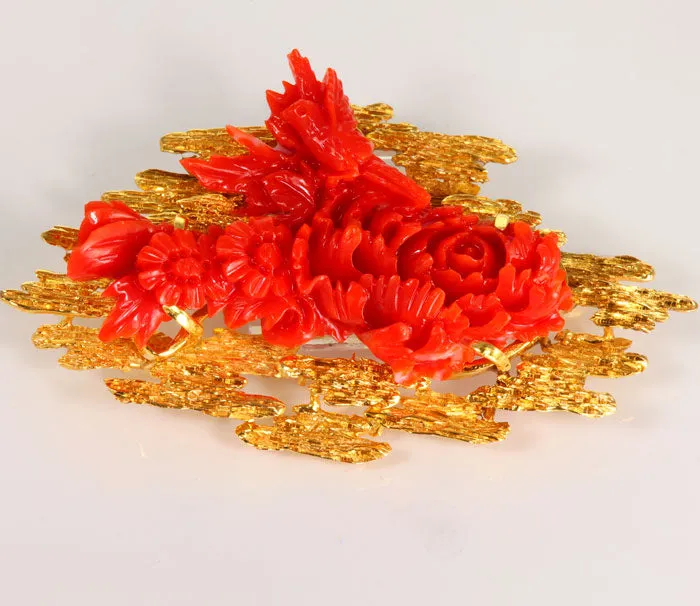Moriartys Gem Art PreStyled Sets Estate 14K Yellow Gold Coral PinPendantBrooch