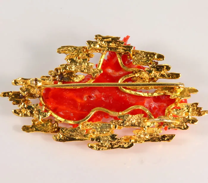 Moriartys Gem Art PreStyled Sets Estate 14K Yellow Gold Coral PinPendantBrooch
