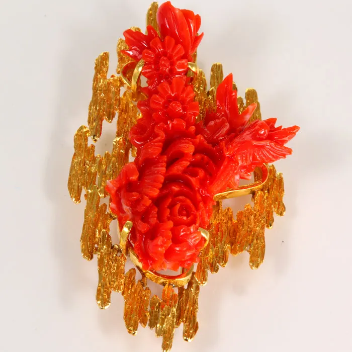 Moriartys Gem Art PreStyled Sets Estate 14K Yellow Gold Coral PinPendantBrooch