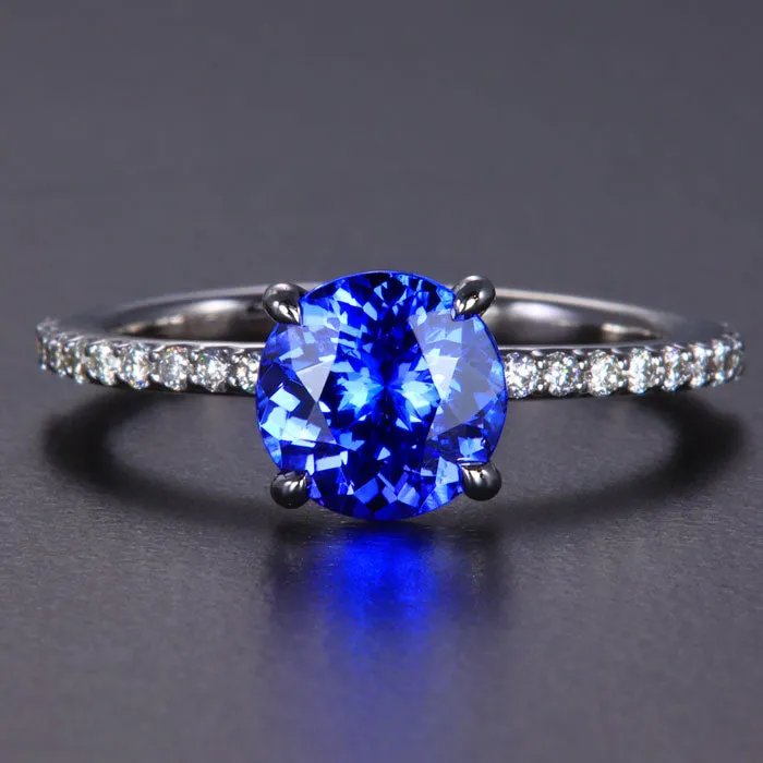 Moriartys Gem Art Rings 14K White Gold Round Tanzanite Ring wtih Diamond Shank 178 Carats Moriartys Gem Art Rings 14K White Gold Round Tanzanite Ring wtih Diamond Shank 178 Carats