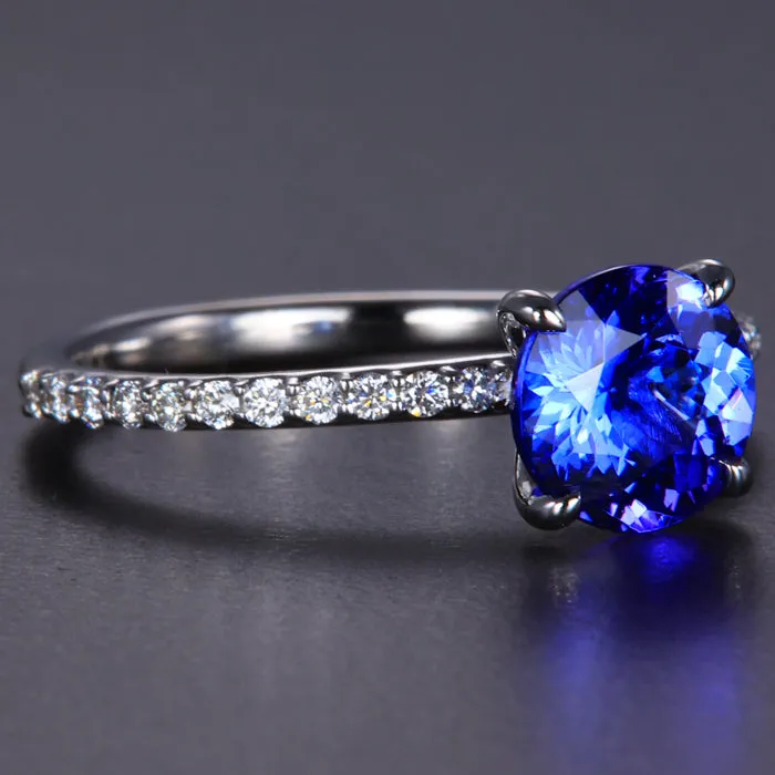 Moriartys Gem Art Rings 14K White Gold Round Tanzanite Ring wtih Diamond Shank 178 Carats