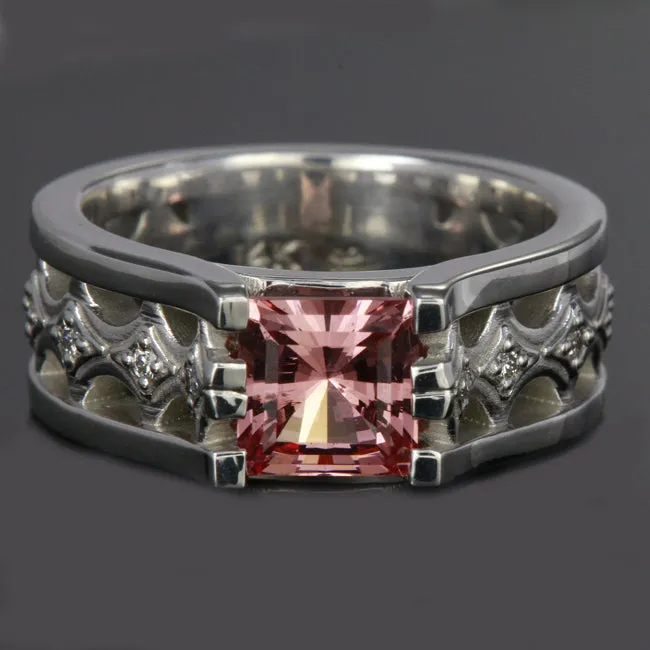 Moriartys Gem Art Rings 14K White Gold Square Barion Cut Malaia Garnet Ring Moriartys Gem Art Rings 14K White Gold Square Barion Cut Malaia Garnet Ring