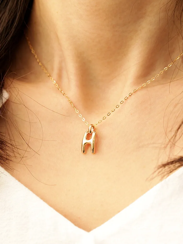 Necklaces MinimalBijoux 14K 18K Gold Glossy H Necklace
