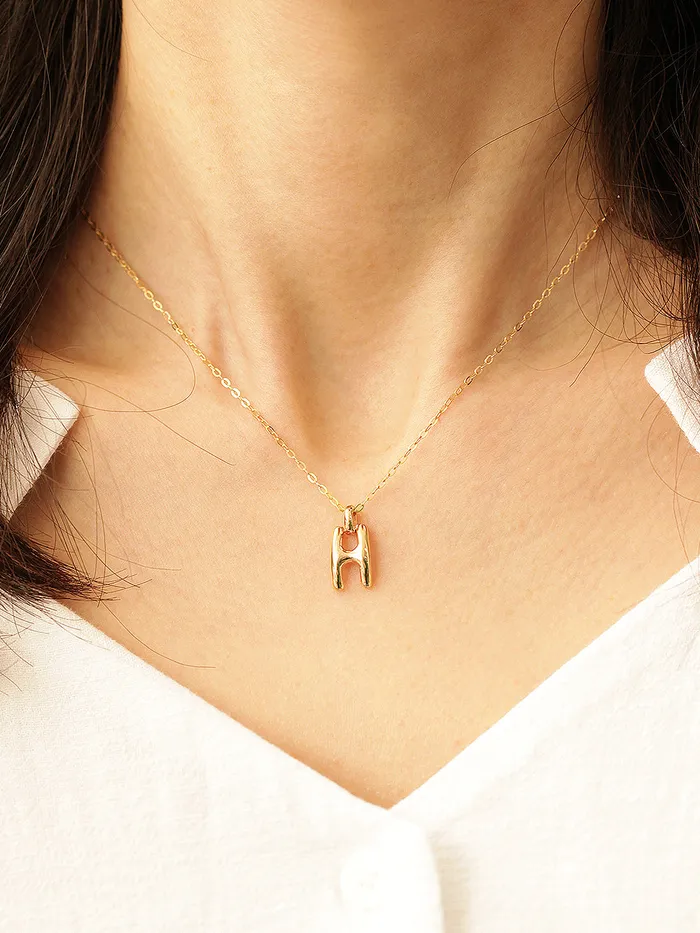 Necklaces MinimalBijoux 14K 18K Gold Glossy H Necklace