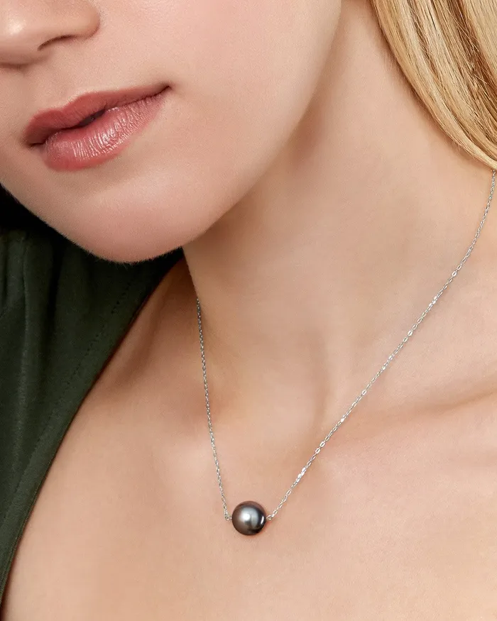 Necklaces SPT Black Tahitian Pearl Floating Solitaire Pendant