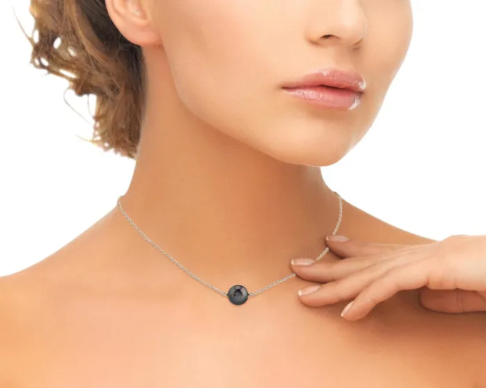Necklaces SPT Black Tahitian Pearl Floating Solitaire Pendant