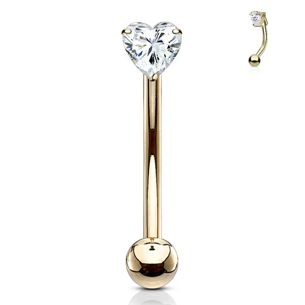 Necklaces Tulsa Body Jewelry Heart CZ Yellow 14k Gold Eyebrow Barbell