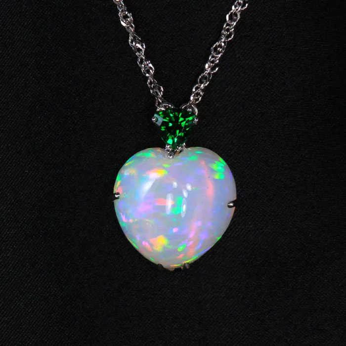 Necklaces vendorunknown 14K White Gold Heart Shape Opal Pendant with Chrome Tourmaline 1040 Carats Necklaces vendorunknown 14K White Gold Heart Shape Opal Pendant with Chrome Tourmaline 1040 Carats