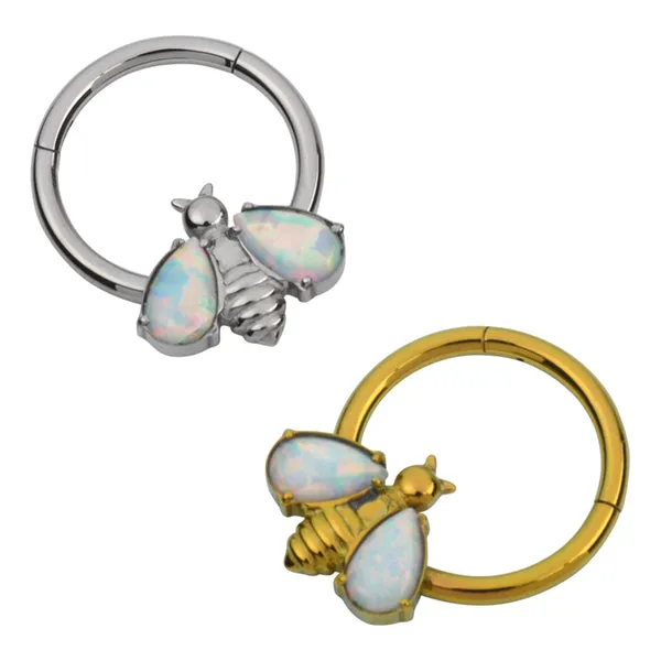 Opal Honey Bee Titanium Hinged Ring Tulsa Body Jewelry Rings Opal Honey Bee Titanium Hinged Ring Tulsa Body Jewelry Rings