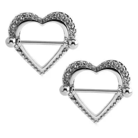 Paved Heart Stainless Nipple Shields Tulsa Body Jewelry Necklaces
