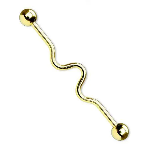 PreStyled Sets Tulsa Body Jewelry 14g Wavy Gold Industrial Barbell