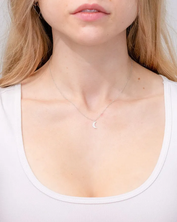 Princess Bride Diamonds Pav Diamond Moon Necklace White Gold Necklaces