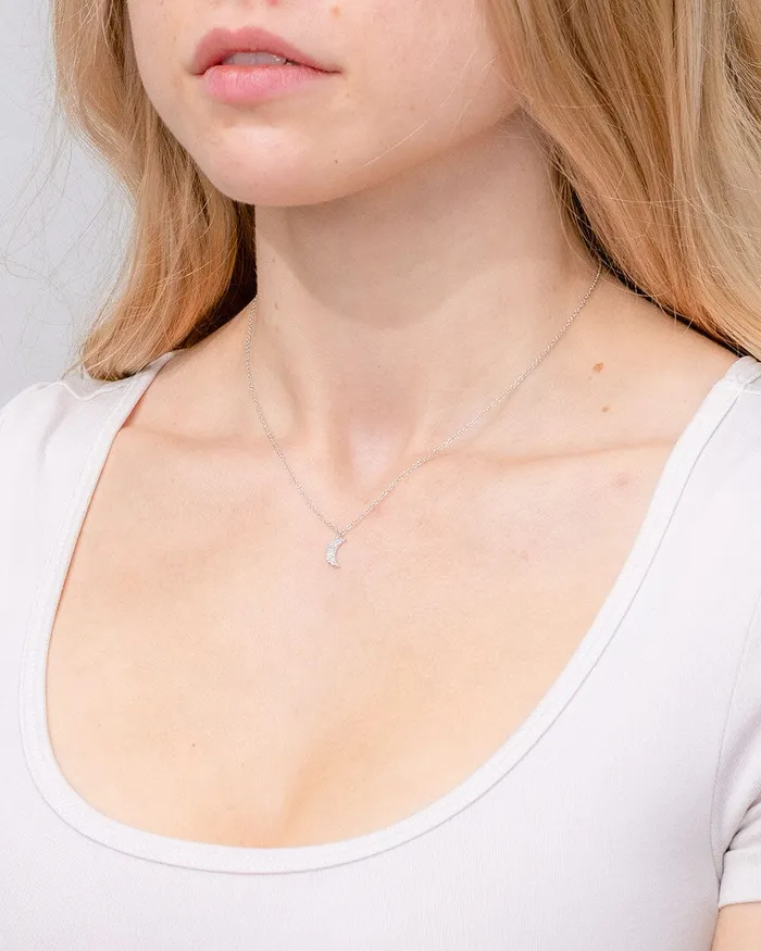 Princess Bride Diamonds Pav Diamond Moon Necklace White Gold Necklaces