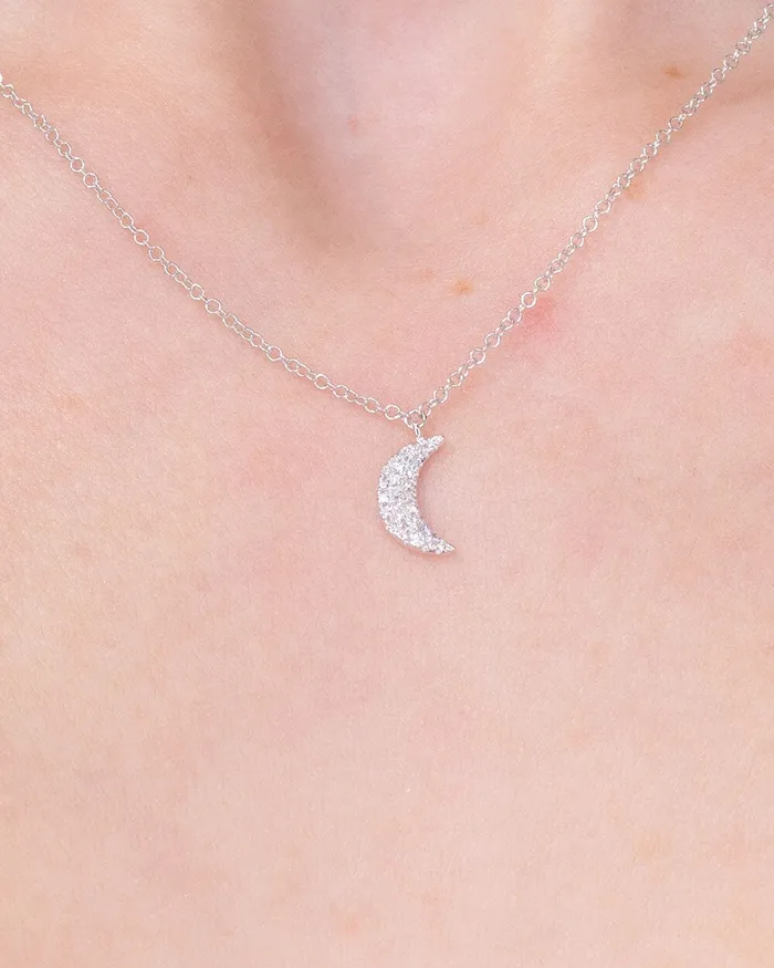 Princess Bride Diamonds Pav Diamond Moon Necklace White Gold Necklaces
