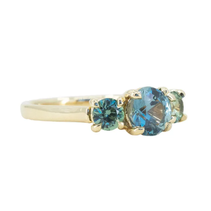Rings 159ct Center Montana Sapphire Three Stone Ring in 14k Yellow Gold Anueva Jewelry