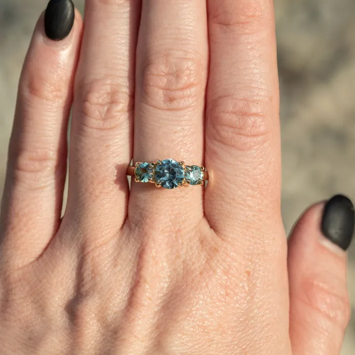 Rings 159ct Center Montana Sapphire Three Stone Ring in 14k Yellow Gold Anueva Jewelry