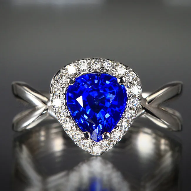 Rings 14K White Gold Pear Shape Sapphire and Diamond Ring vendorunknown