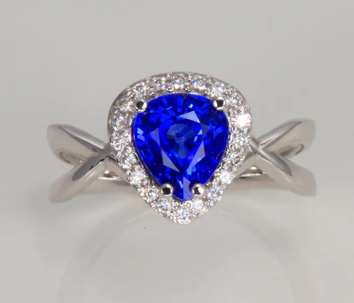 Rings 14K White Gold Pear Shape Sapphire and Diamond Ring vendorunknown