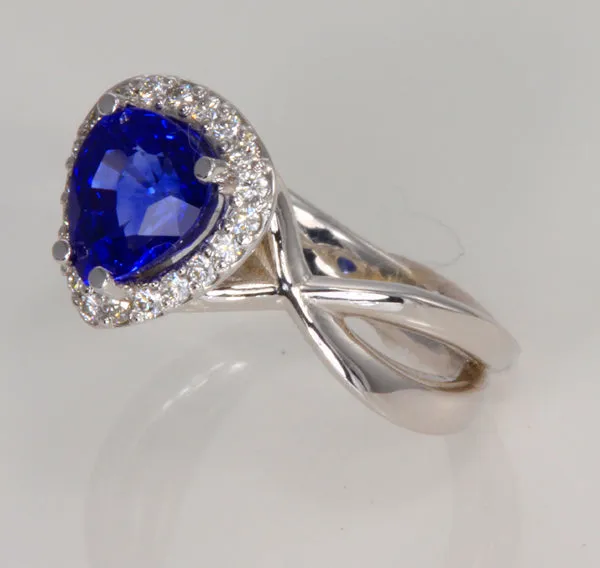 Rings 14K White Gold Pear Shape Sapphire and Diamond Ring vendorunknown