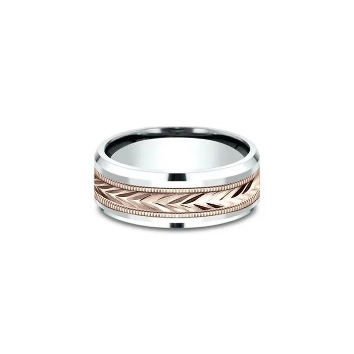Rings 8mm Tribal Arrow Rose and White Gold Ring Princess Bride Diamonds