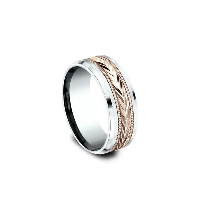 Rings 8mm Tribal Arrow Rose and White Gold Ring Princess Bride Diamonds