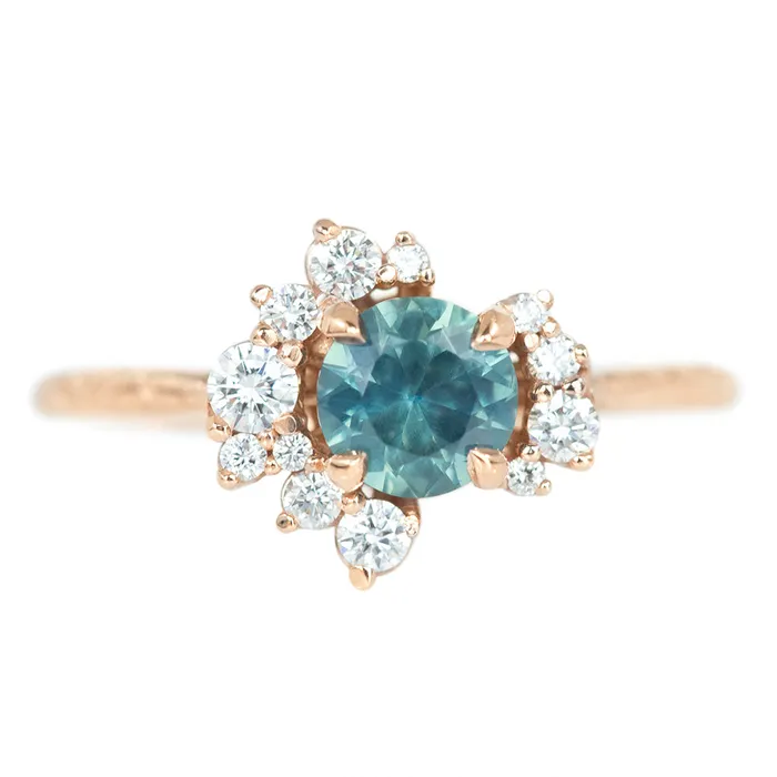 Rings Anueva Jewelry 087ct Round Nigerian Sapphire Asymmetrical Diamond Cluster Ring In 14k Rose Gold Rings Anueva Jewelry 087ct Round Nigerian Sapphire Asymmetrical Diamond Cluster Ring In 14k Rose Gold