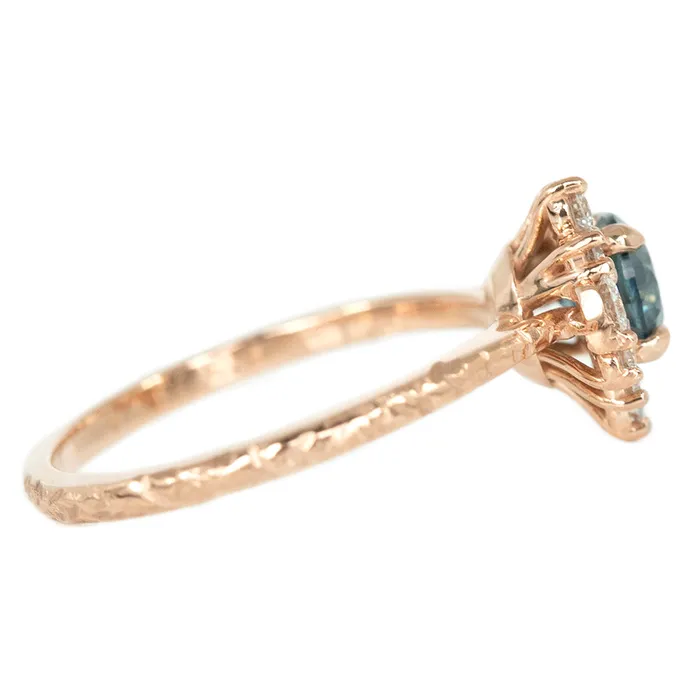 Rings Anueva Jewelry 087ct Round Nigerian Sapphire Asymmetrical Diamond Cluster Ring In 14k Rose Gold