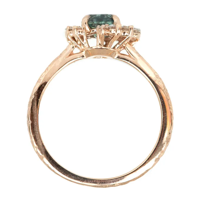 Rings Anueva Jewelry 087ct Round Nigerian Sapphire Asymmetrical Diamond Cluster Ring In 14k Rose Gold