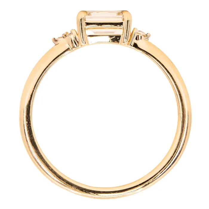 Rings Anueva Jewelry EastWest Emerald cut Moissanite Asymmetrical Ring in 14k Yellow Gold